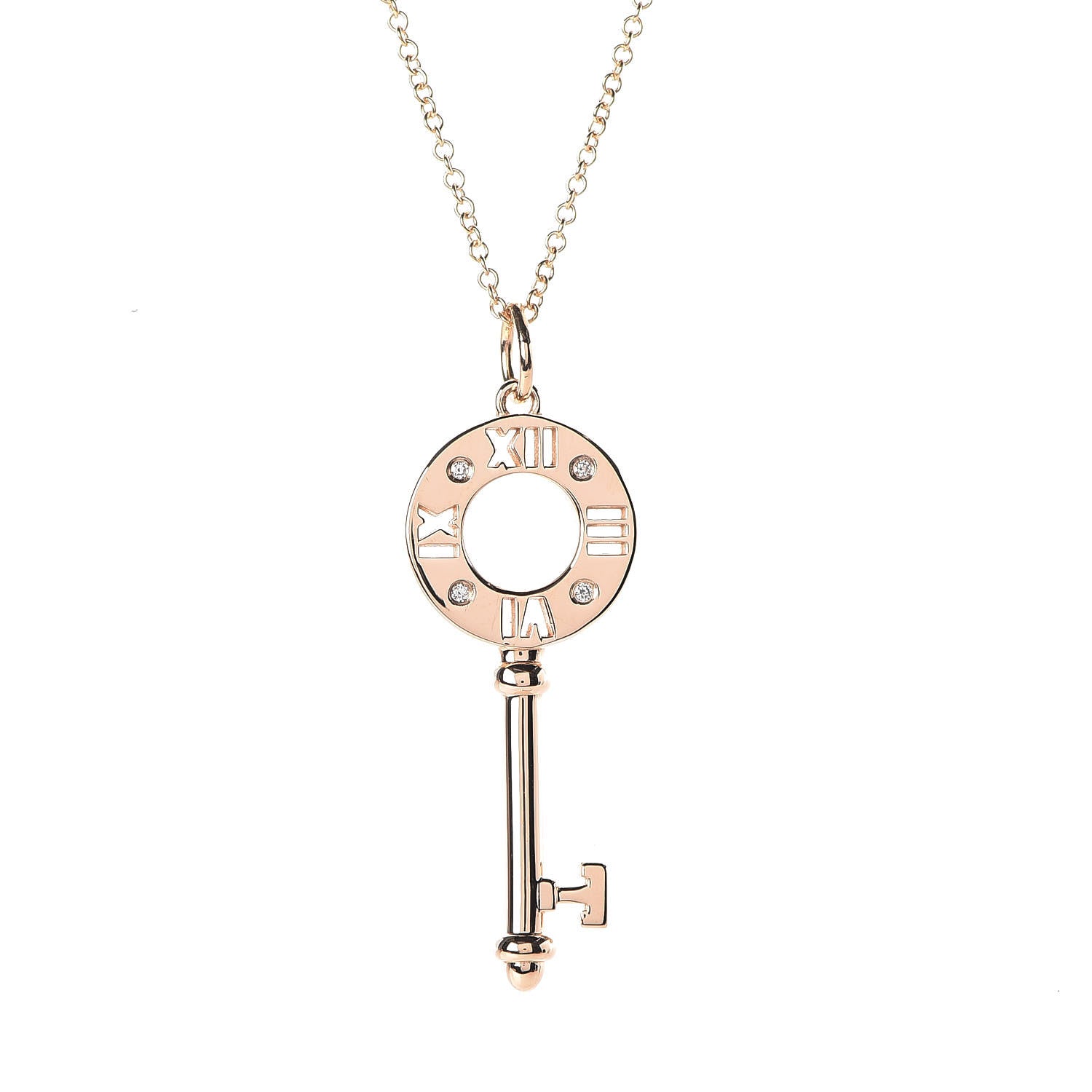 Tiffany 18K Rose Gold Diamond Atlas Pierced Key Pendant Necklace 4 of 8