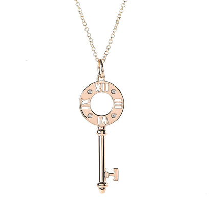 Tiffany 18K Rose Gold Diamond Atlas Pierced Key Pendant Necklace 4 of 8
