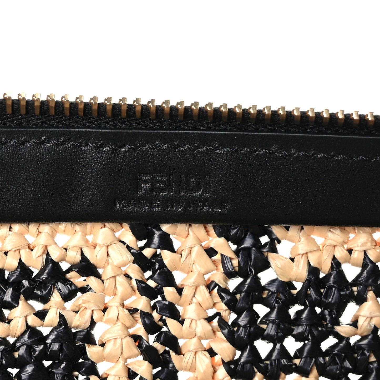 Raffia FF 1974 Large Flat Pouch Black Natural