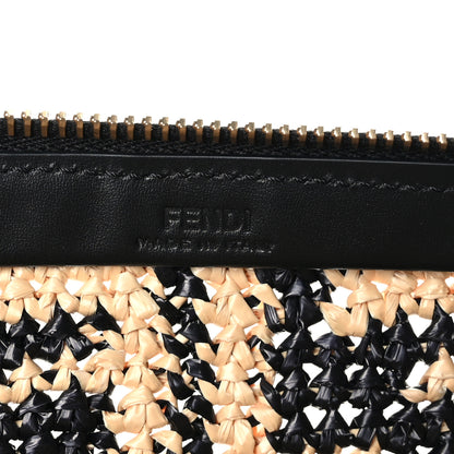 Fendi Raffia FF 1974 Large Flat Pouch Black Natural 6 of 6