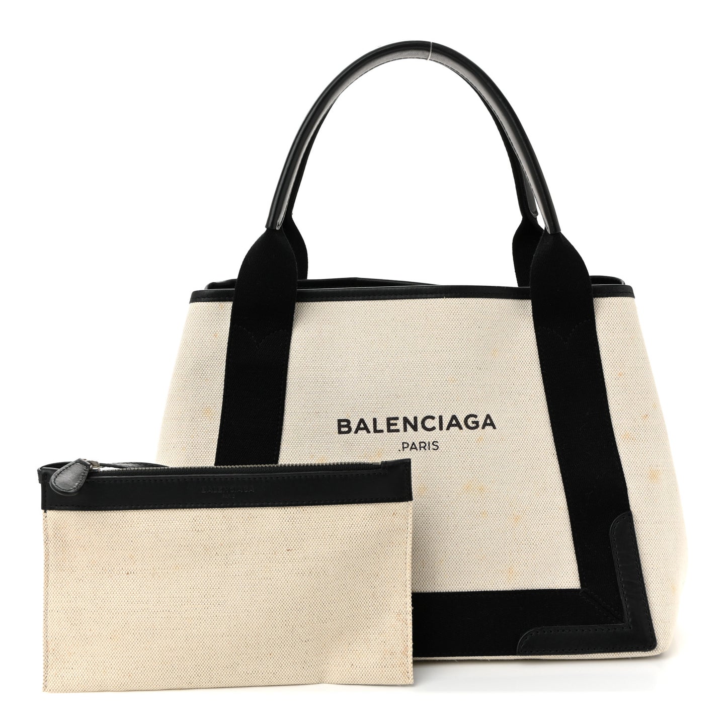 Cotton Canvas Satin Calfskin S Navy Cabas Natural Black