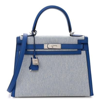 Hermes Toile Swift Kelly Sellier 28 Ecru Bleu France 1 of 11
