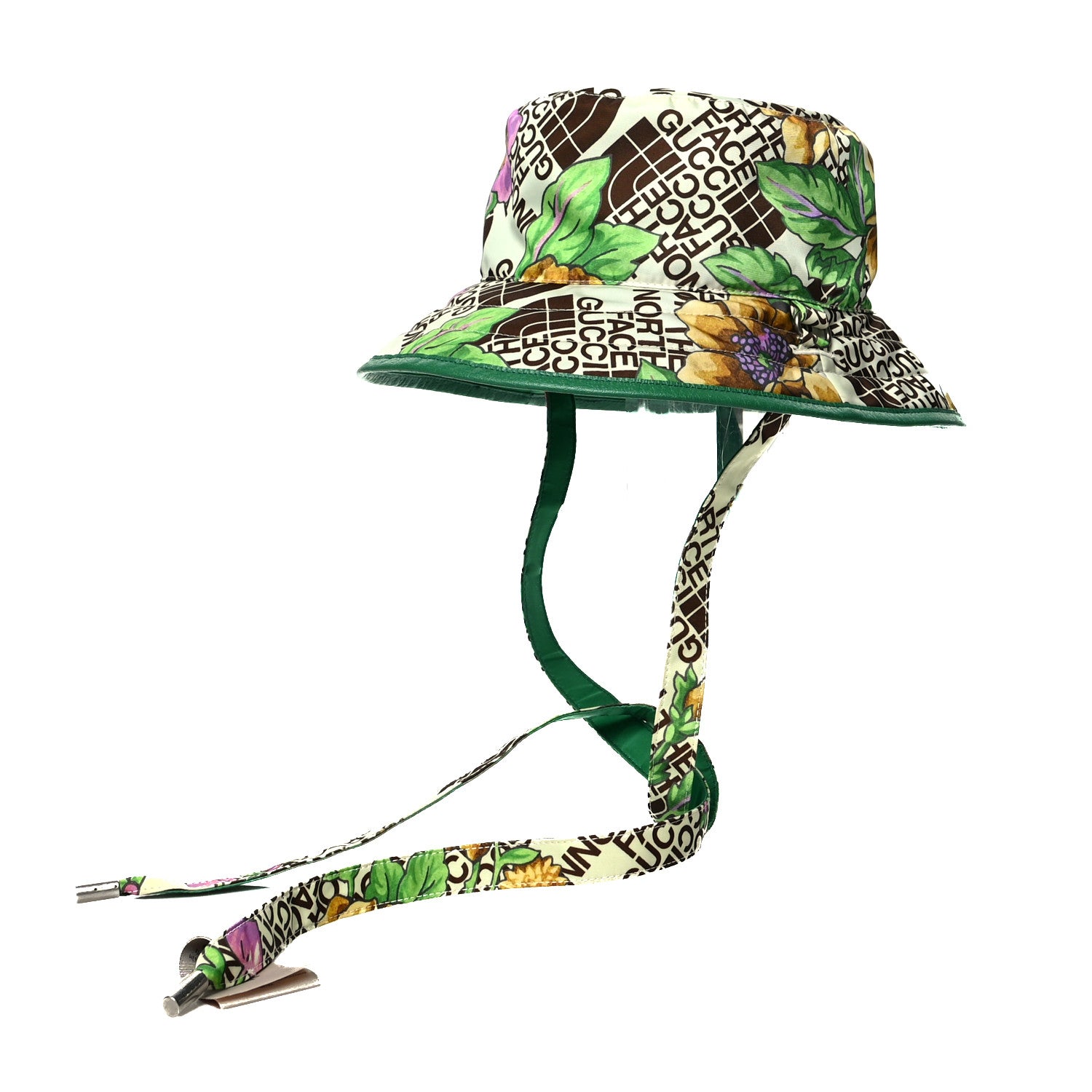 Gucci X THE NORTH FACE Econyl Nylon Floral Reversible Self-Tie Bucket M Hat Green 1 of 8
