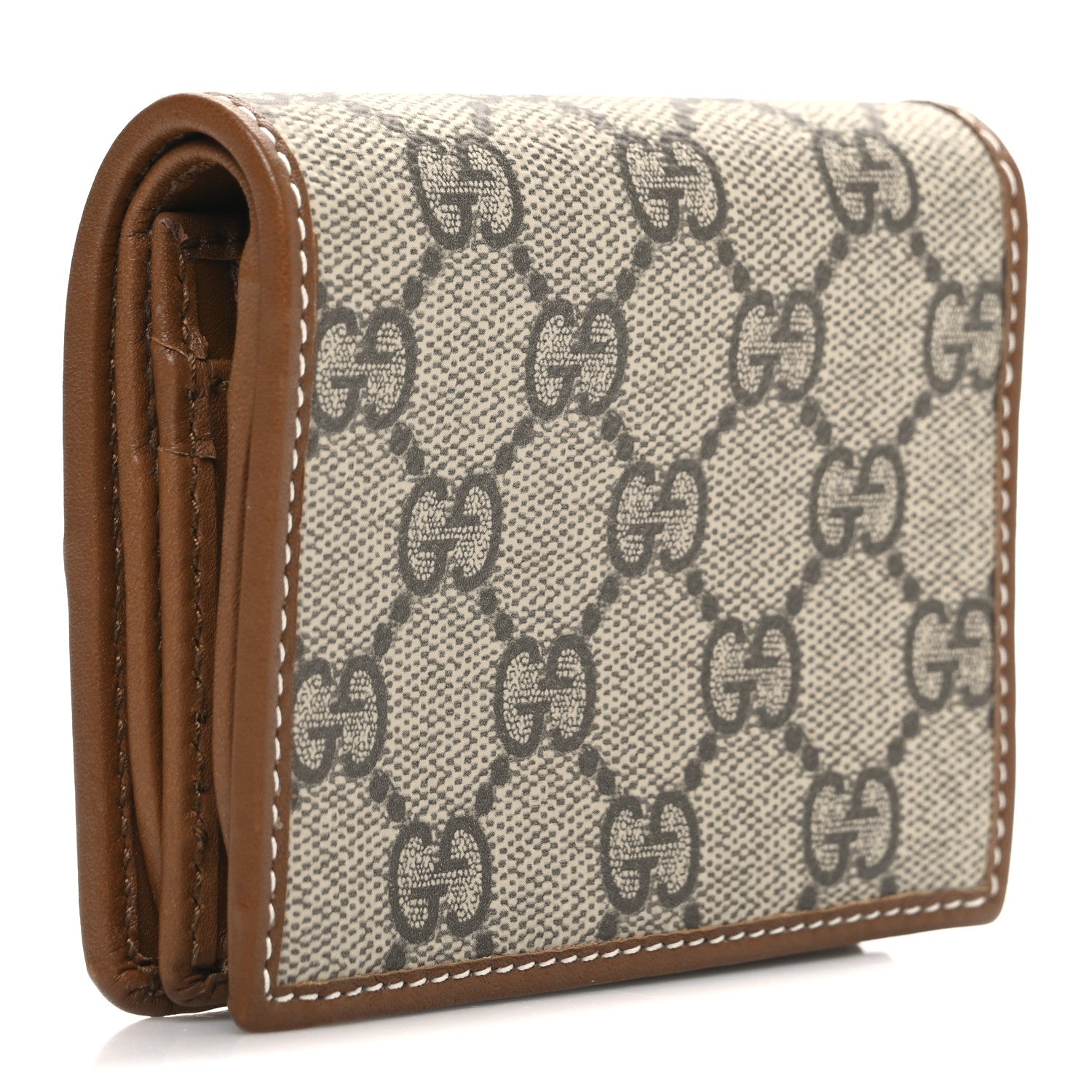 Gucci GG Supreme Monogram Textured Calfskin Emblem Mini Wallet Beige Dark Brown 3 of 7