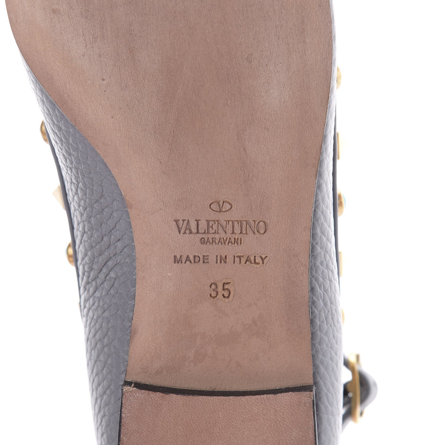 Pebbled Calfskin Rockstud Rolling Cage Ballerina Flats 35 Light Stone