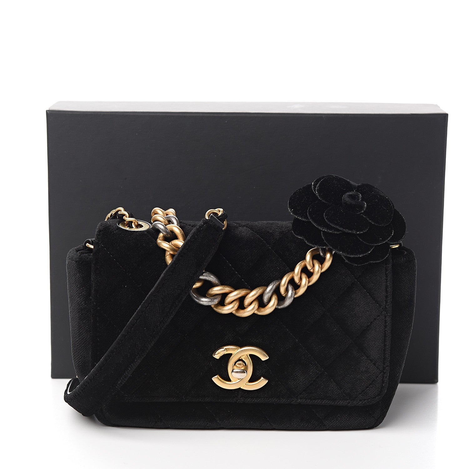 Chanel Velvet Quilted Small Camellia Flap Black 11 of 11