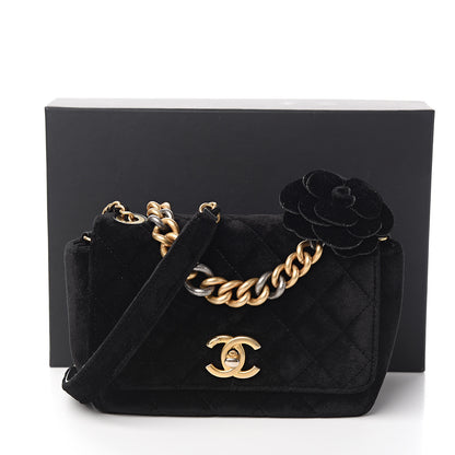 Chanel Velvet Quilted Small Camellia Flap Black 11 of 11
