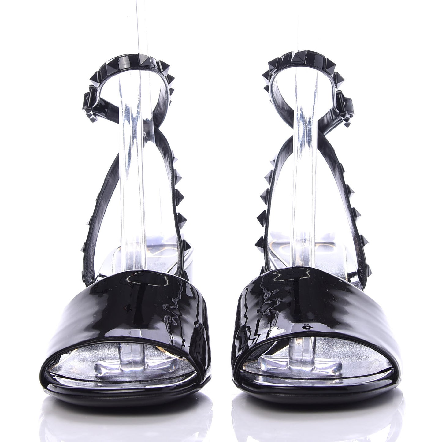 Patent Rockstud Block Ankle Strap 60mm Sandals 37.5 Black