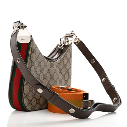 Gucci GG Supreme Monogram Textured Calfskin Web Small Attache Shoulder Bag Beige Ebony New Acero 2 of 11