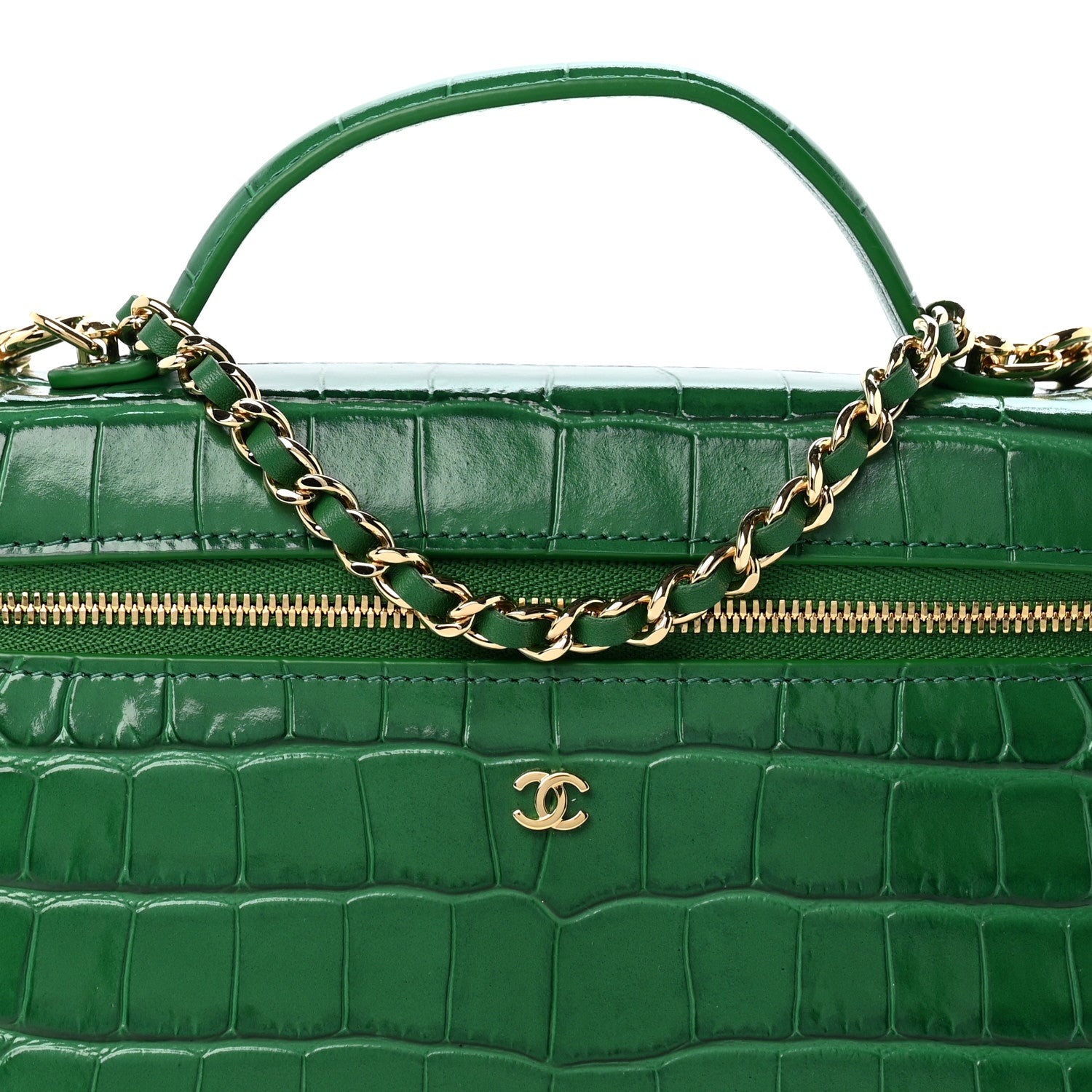 Chanel Calfskin Crocodile Embossed Crococo Exoticoco Vanity With Chain Emerald 8 of 11