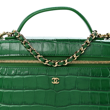 Chanel Calfskin Crocodile Embossed Crococo Exoticoco Vanity With Chain Emerald 8 of 11