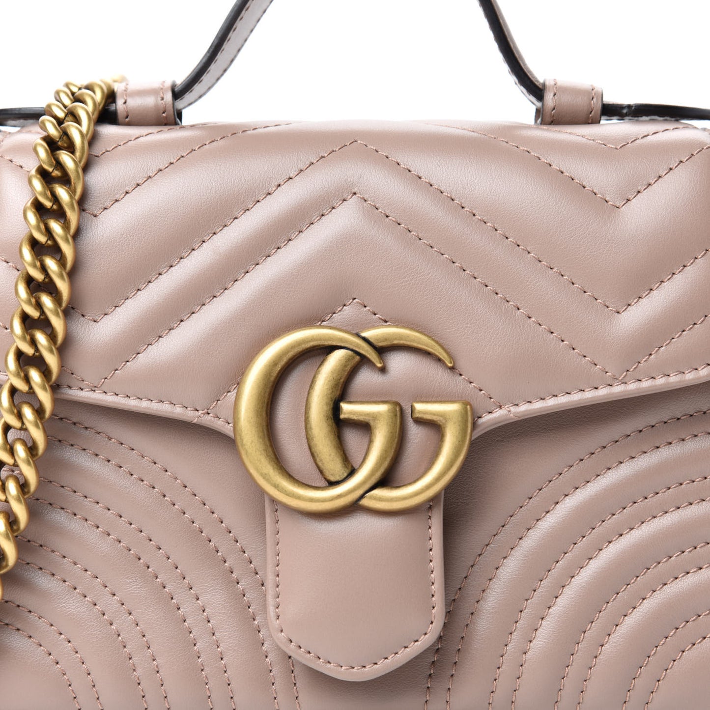 Calfskin Matelasse Mini GG Marmont Top Handle Shoulder Bag Porcelain Rose