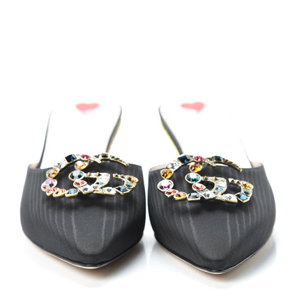 Gucci Moire Silk Crystal Logo Embellished Mules 39 Black 2 of 8