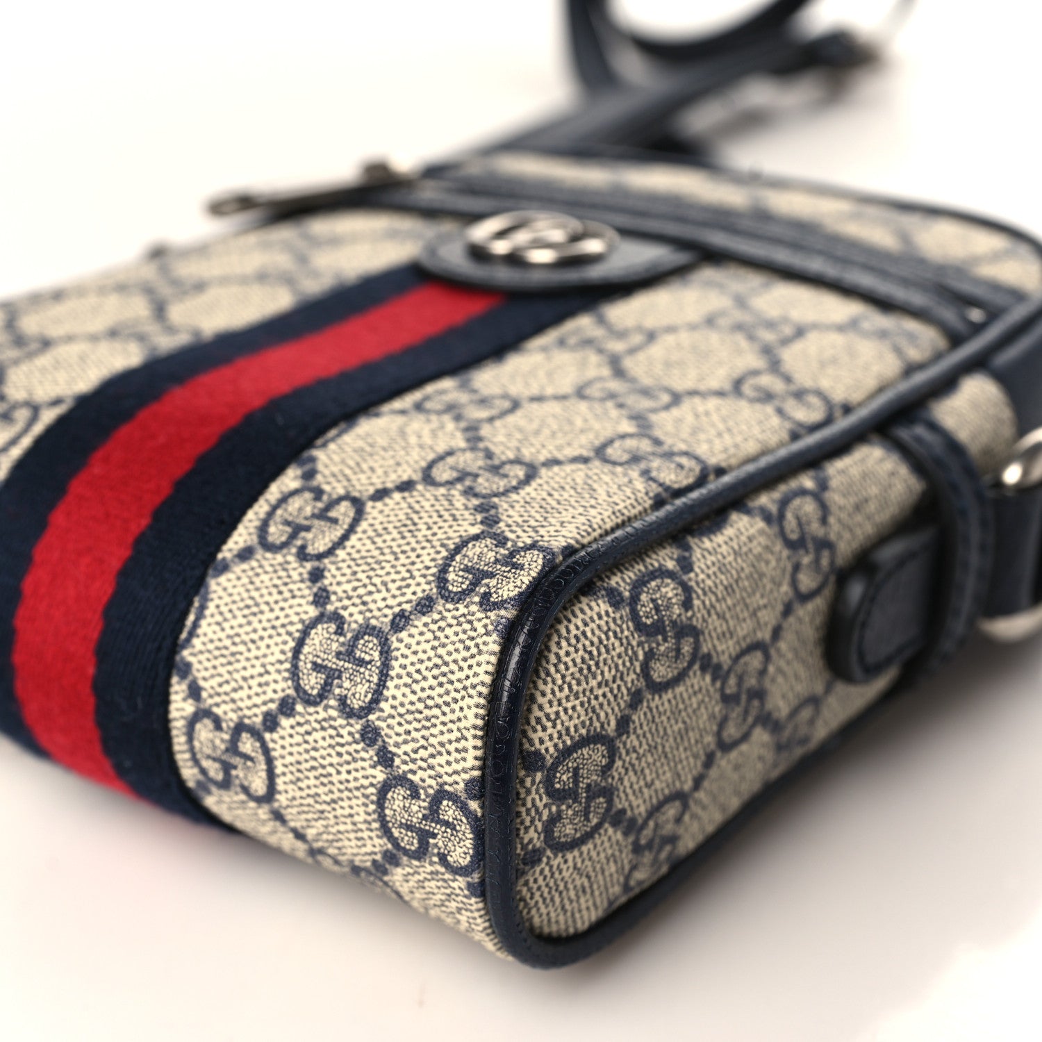 Gucci GG Supreme Monogram Textured Calfskin Web Mini Ophidia Messenger Beige Blue 9 of 9