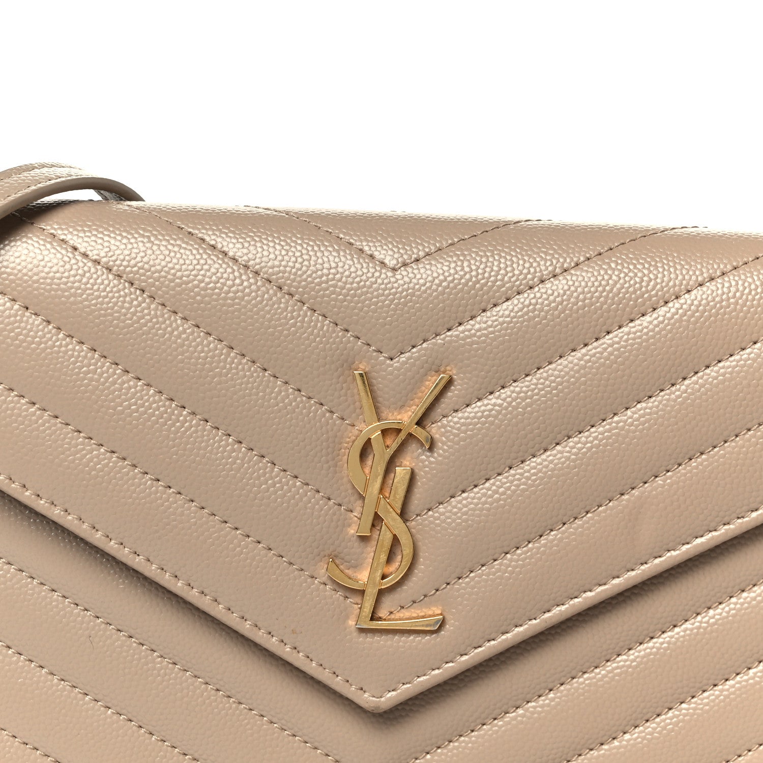 Saint Laurent Grain De Poudre Matelasse Chevron Monogram Envelope Chain Wallet Dark Beige 8 of 10