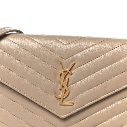 Saint Laurent Grain De Poudre Matelasse Chevron Monogram Envelope Chain Wallet Dark Beige 8 of 10