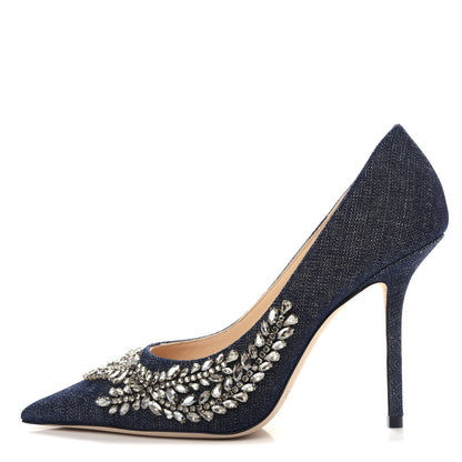 Jimmy Choo Denim Crystal Embroidery Love 100 Pumps 37 Indigo 1 of 10