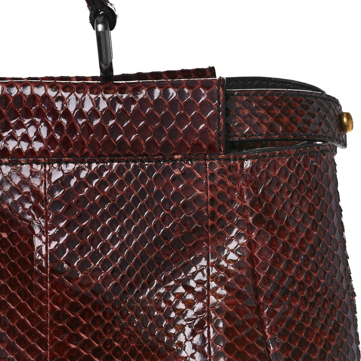 Fendi Snakeskin Medium Peekaboo Iconic Satchel Burgundy 10 of 16
