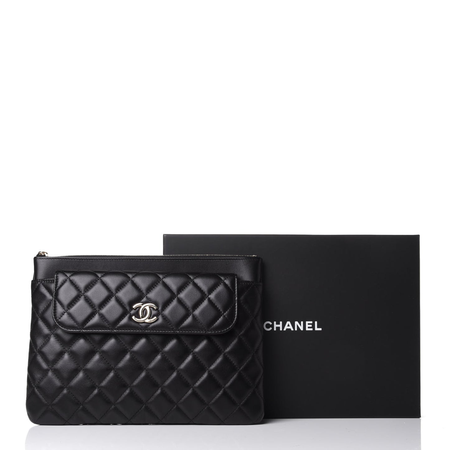 Lambskin Quilted Medium Flap Cosmetic Case Black