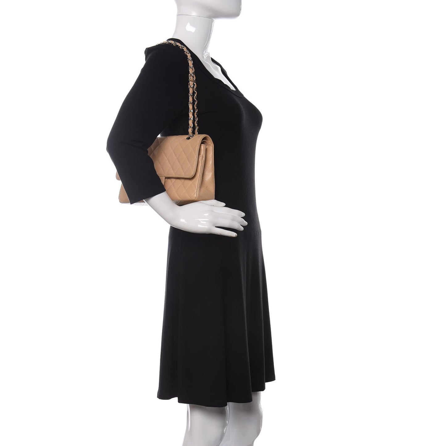 Caviar Quilted Medium Double Flap Beige Clair