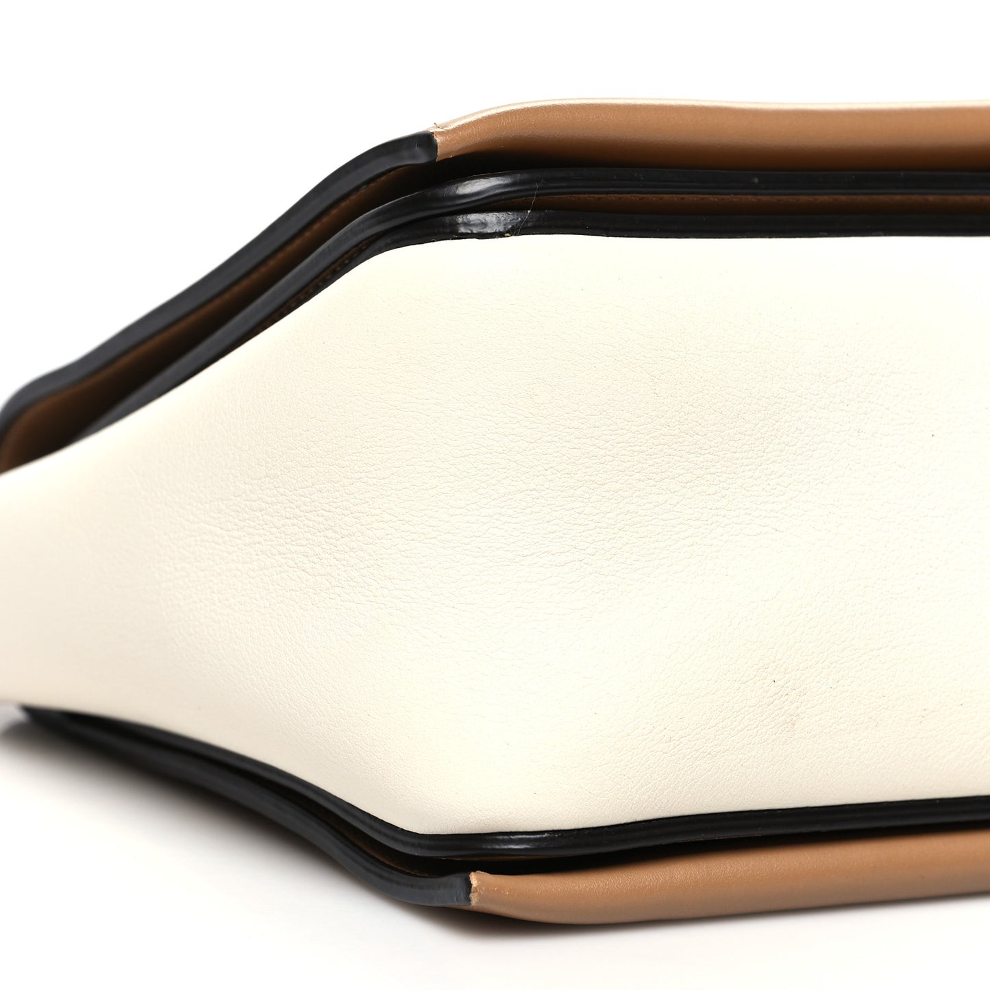 Shiny Smooth Calfskin Medium Frame Shoulder Bag Tan Optic White