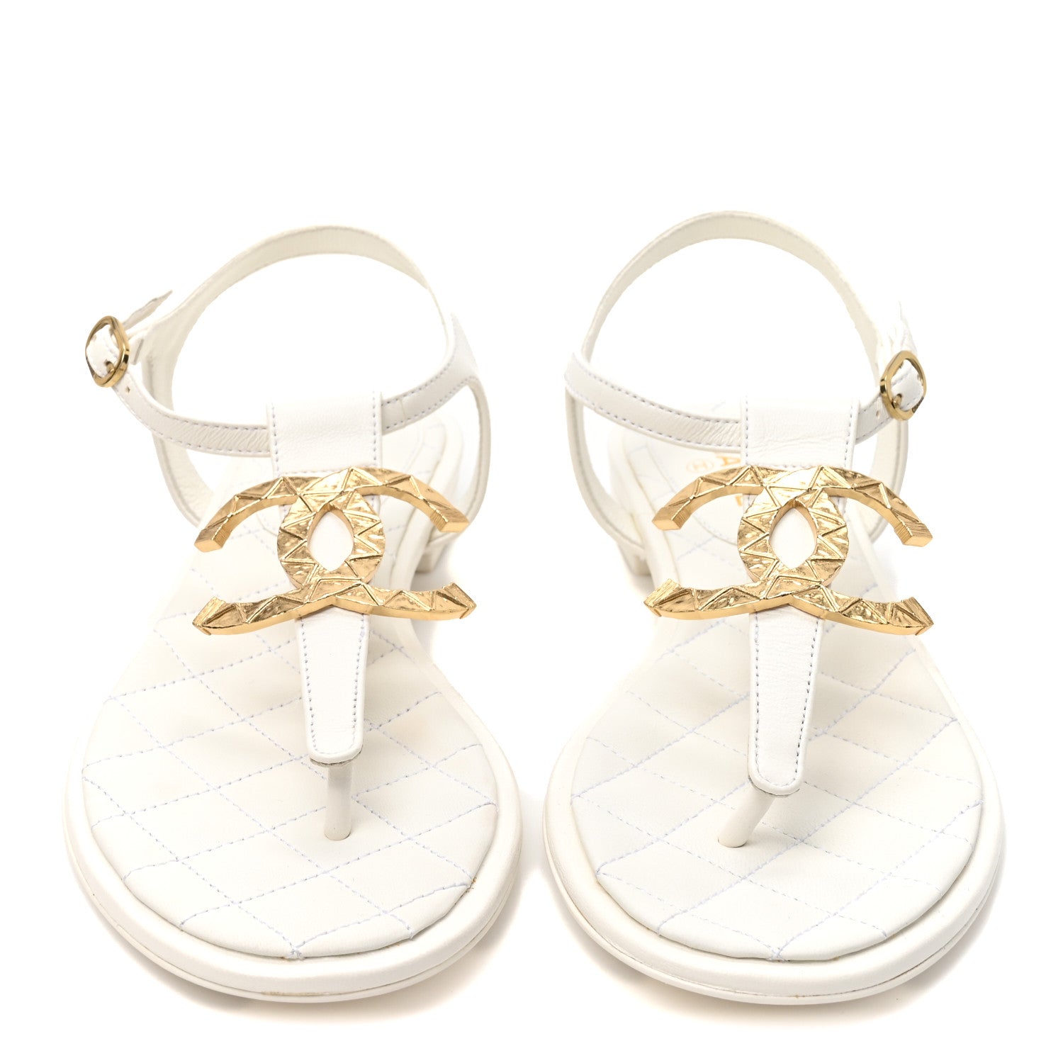 Chanel Lambskin CC Thong Sandals 37.5 White 3 of 10