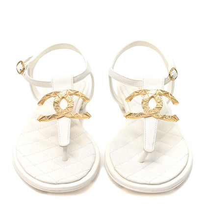 Chanel Lambskin CC Thong Sandals 37.5 White 3 of 10
