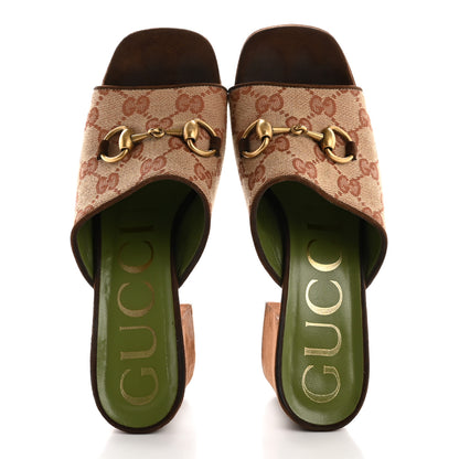 Gucci GG Monogram Kid Scamosciato Houdan Mid Heel Platform Slide Sandals 35 Beige Ruggine Maroon 2 of 11