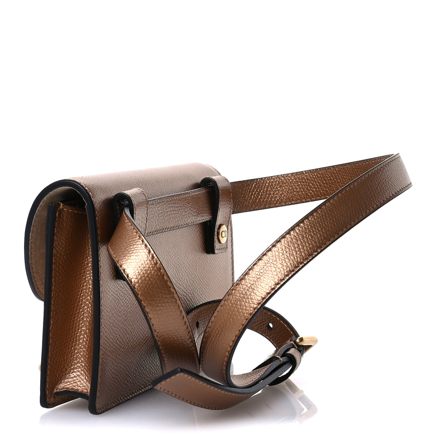 Metallic Grained Calfskin Saddle Belt Bag Gold