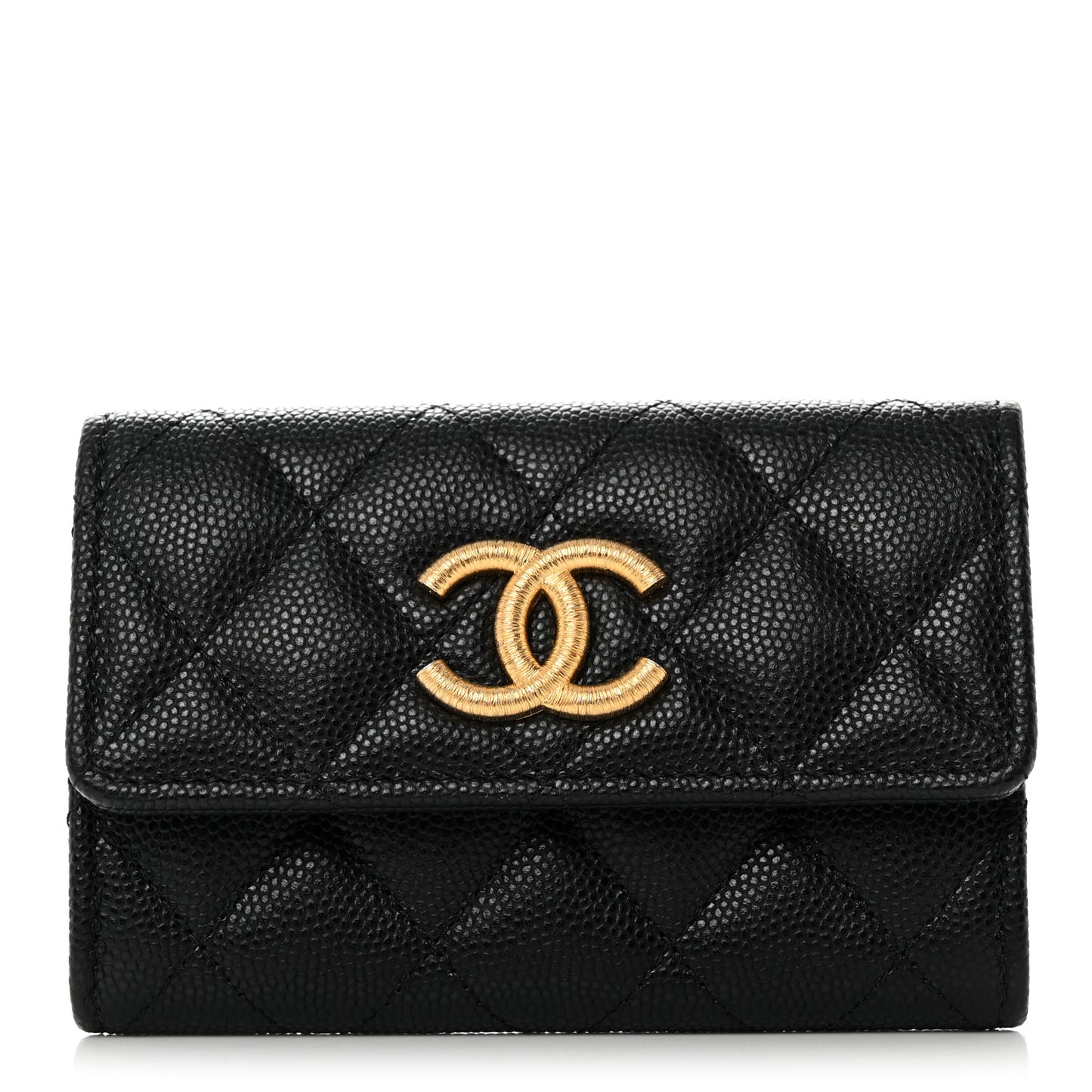 Caviar Quilted Textured CC Flap Card Holder Black