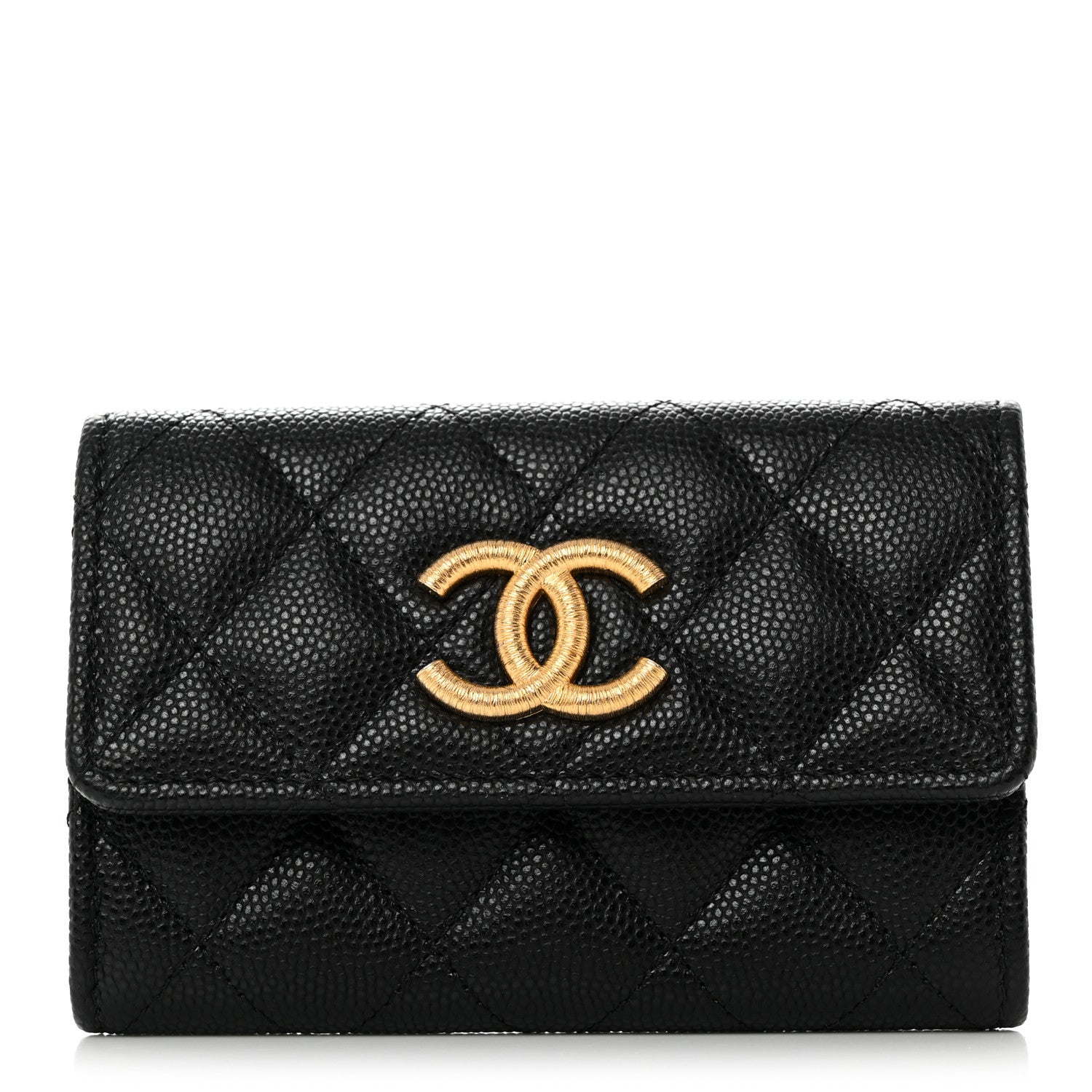 Chanel Caviar Quilted Textured CC Flap Card Holder Black 1 of 9