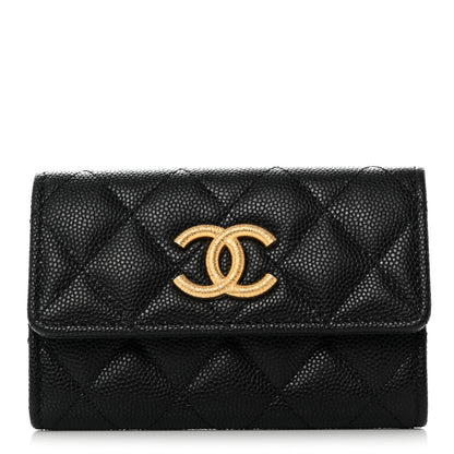 Chanel Caviar Quilted Textured CC Flap Card Holder Black 1 of 9
