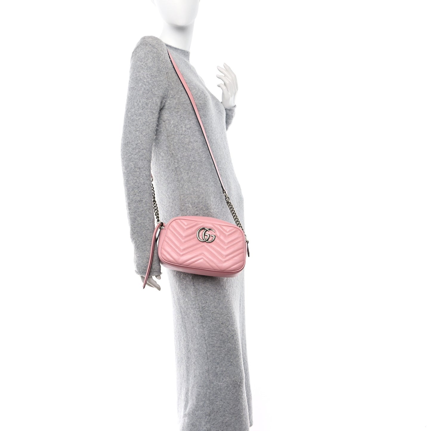 Calfskin Matelasse Small GG Marmont Chain Shoulder Bag Wild Rose