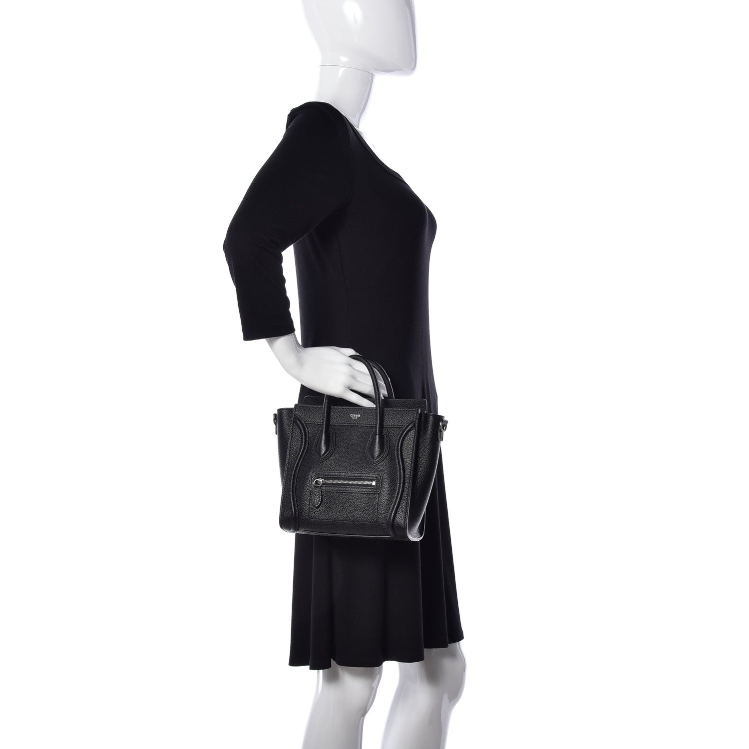 Celine Drummed Calfskin Nano Luggage Black 3 of 11