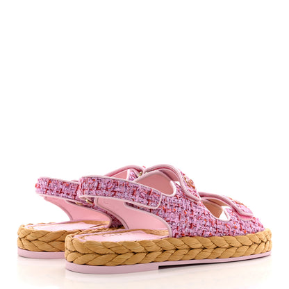 Chanel Tweed Patent Calfskin Velcro Dad Sandals 41 Light Purple Pink Red 4 of 8