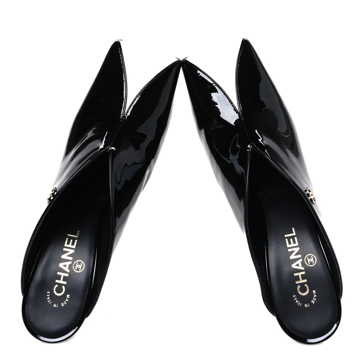 Chanel Patent Calfskin Mules 40.5 Black White Green 2 of 11