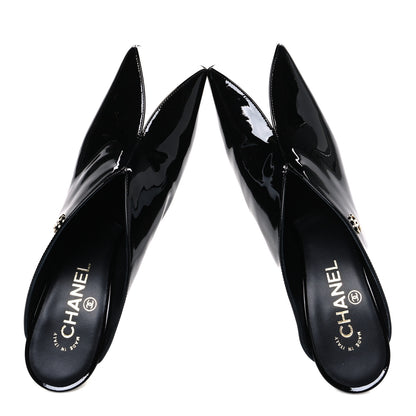 Chanel Patent Calfskin Mules 40.5 Black White Green 2 of 11