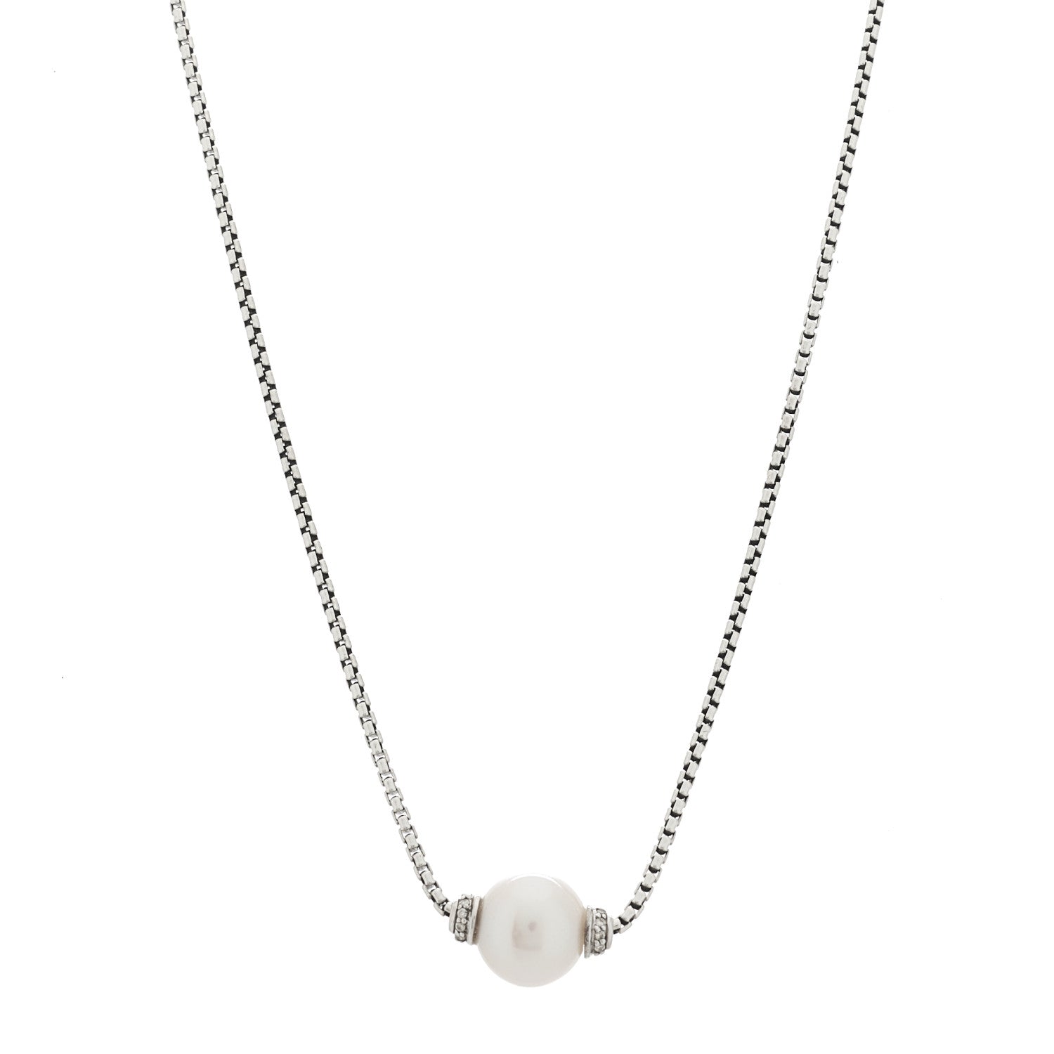 David Yurman Sterling Silver Cultured Pearl Diamond 9.5-10mm Pendant Necklace 1 of 5
