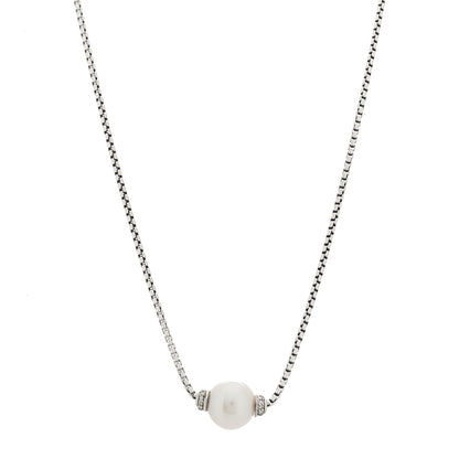 David Yurman Sterling Silver Cultured Pearl Diamond 9.5-10mm Pendant Necklace 1 of 5