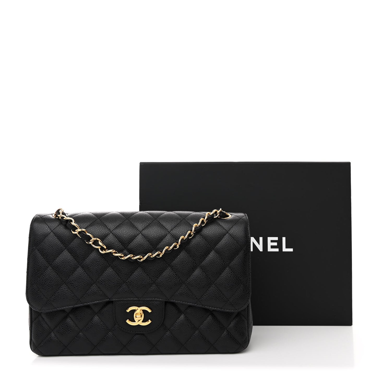 Caviar Quilted Jumbo Double Flap Black