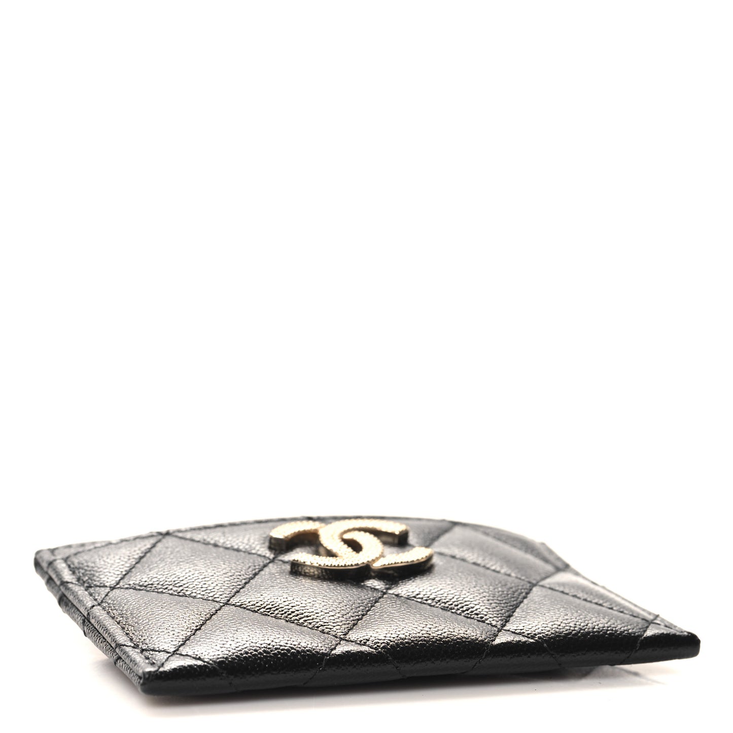 Caviar Quilted Studded CC Card Holder Black
