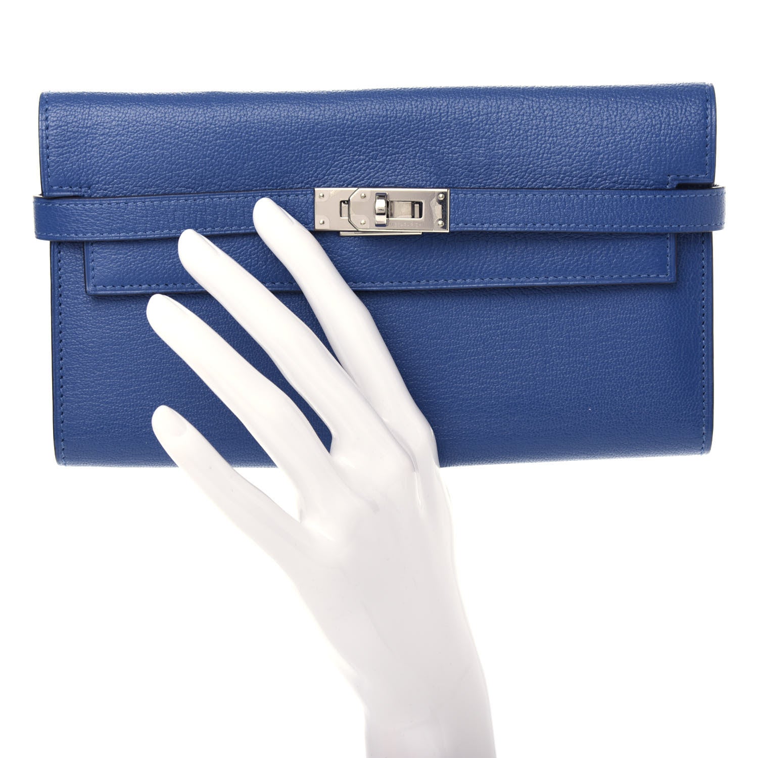 Hermes Chevre Mysore Kelly Longue Wallet Bleu Brighton 2 of 7