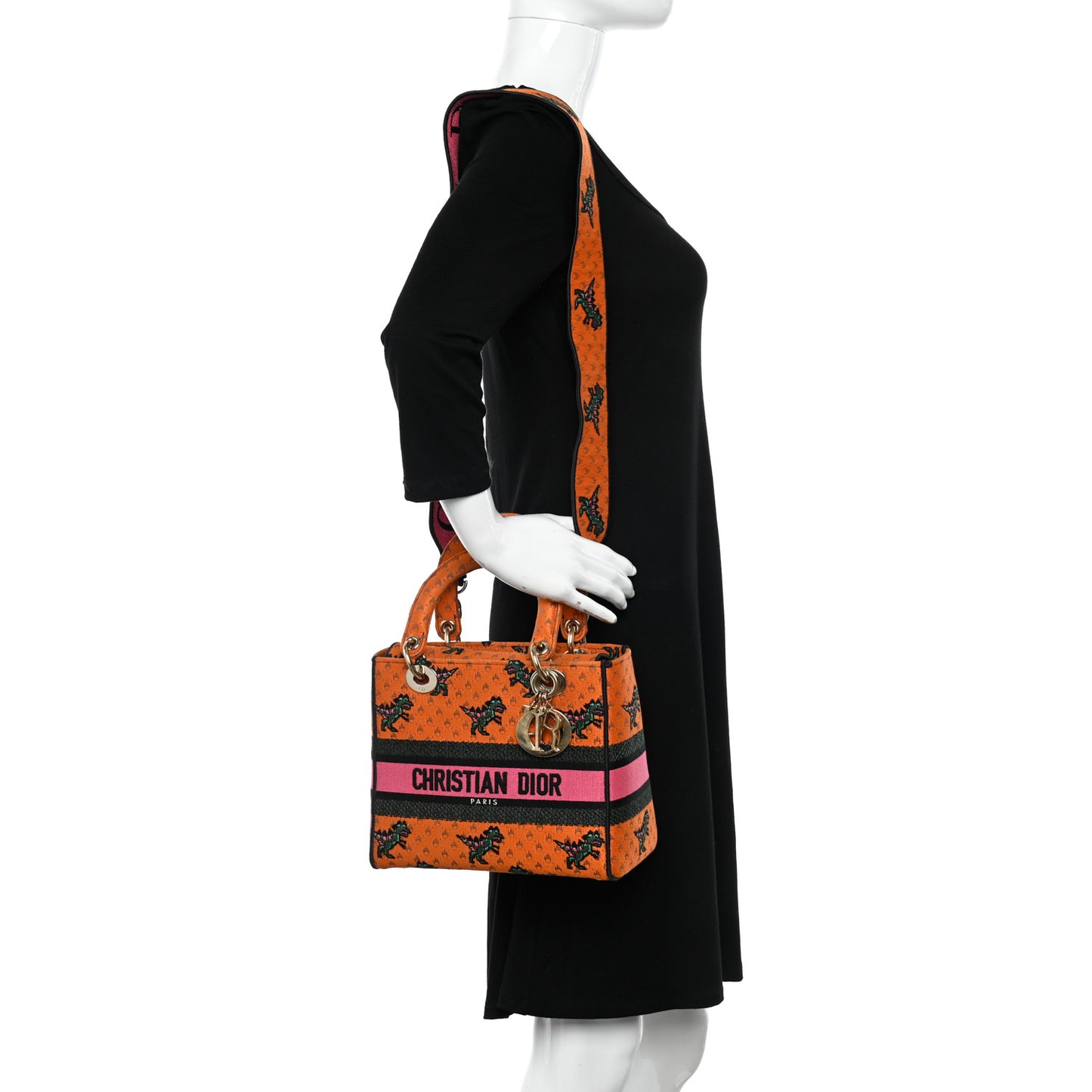 Canvas Embroidered Dino Medium Lady D-Lite Orange Multicolor