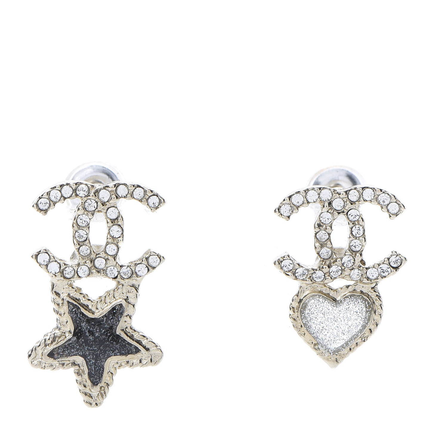Crystal Enamel CC Star Heart Earrings Gold
