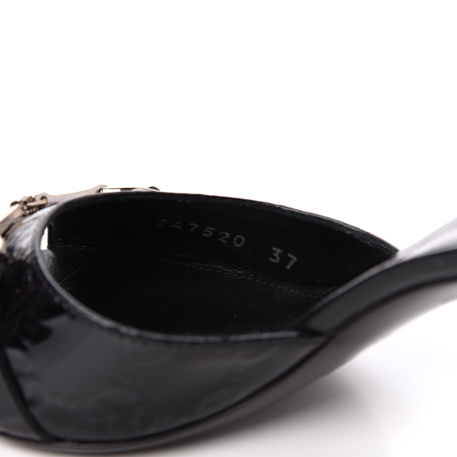 Gucci Patent GG Horsebit Mid Heel Slides 37 Black 8 of 11