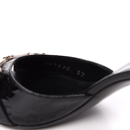 Gucci Patent GG Horsebit Mid Heel Slides 37 Black 8 of 11