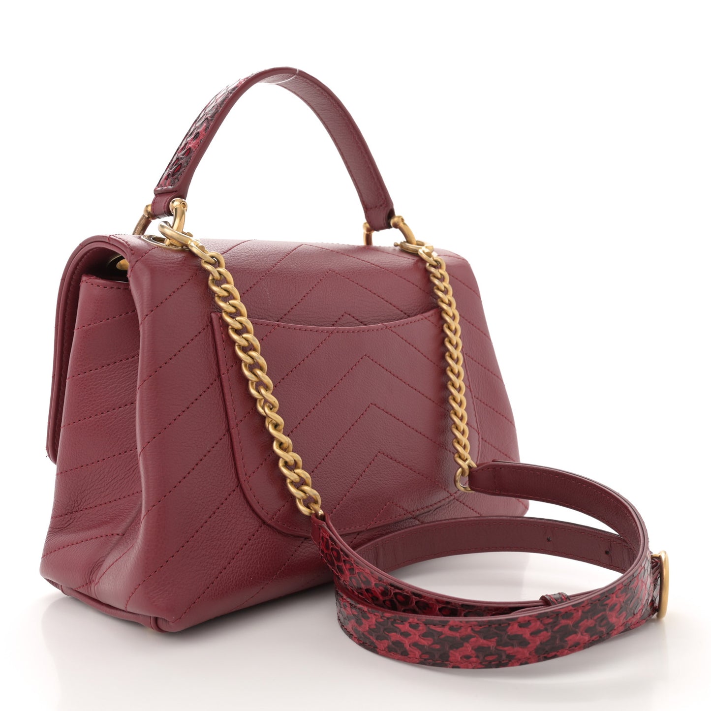 Grained Calfskin Snakeskin Small Chevron Chic Top Handle Flap Red