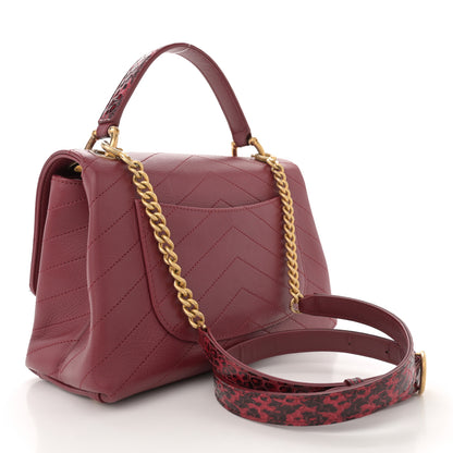 Chanel Grained Calfskin Snakeskin Small Chevron Chic Top Handle Flap Red 3 of 13
