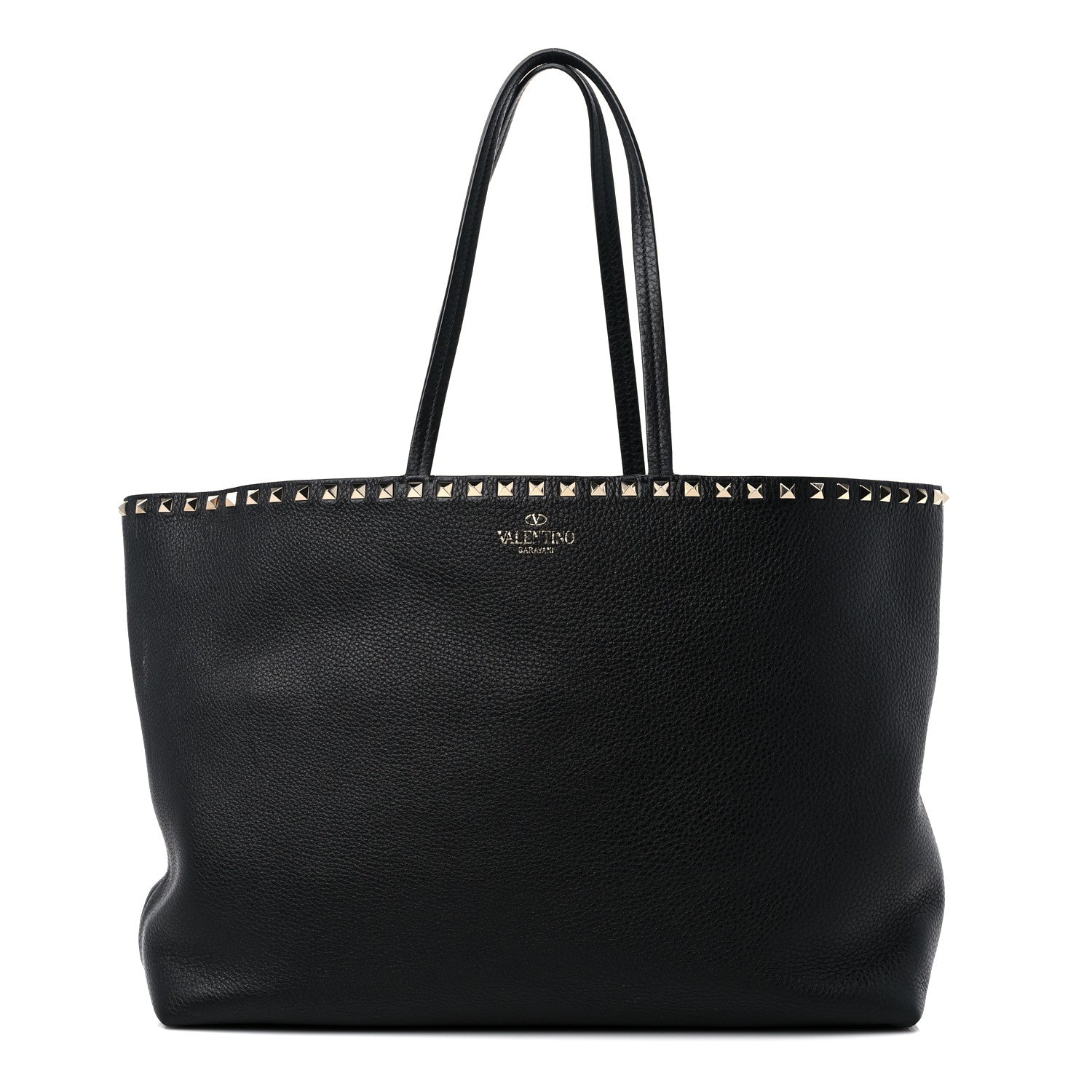 Valentino Garavani Grained Calfskin Rockstud Shoulder Tote Black 1 of 12