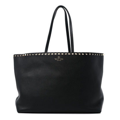 Valentino Garavani Grained Calfskin Rockstud Shoulder Tote Black 1 of 12